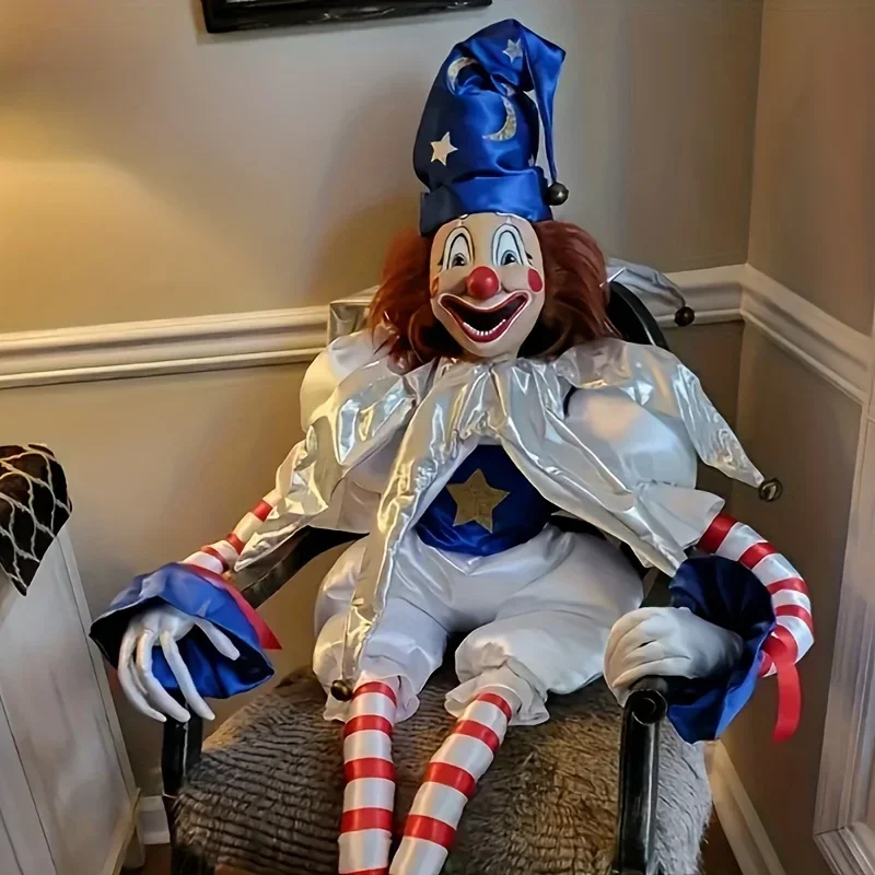 할로윈 소름 끼치는 파란색 모자 광대 인형 장식, 면 봉제 부드러운 장난감, 파티 거실 책상 소파 축제 장식, 장난 선물