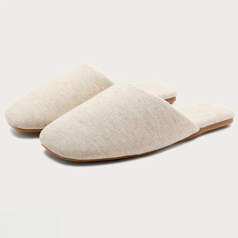 Simple Cotton Linen Breathable House Slippers Woman High Quality Solid Color Flat Slippers for Women Comfortable Warm Mules Shoe