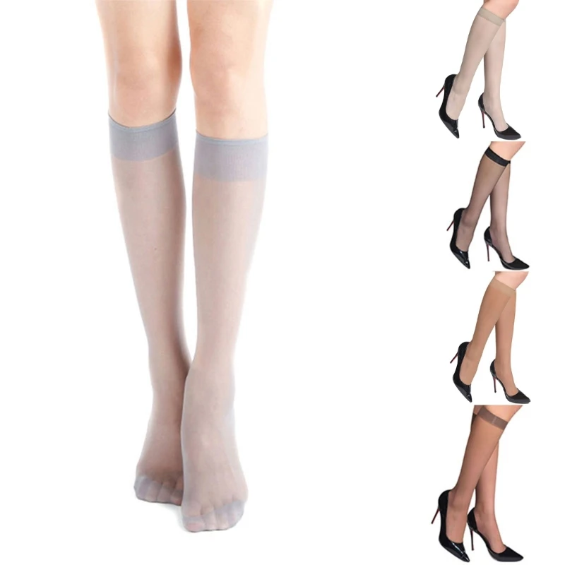 Women Knee High Silk Stockings 1 Pair Transparent Socks Supplies Dropship