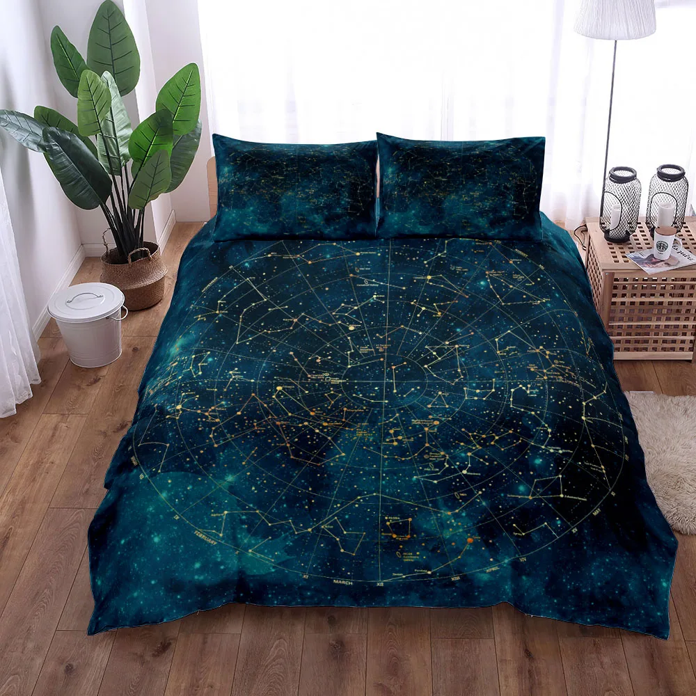 Star Map Blue Bedding Set king queen double full twin single size duvet cover pillow case bed linen set