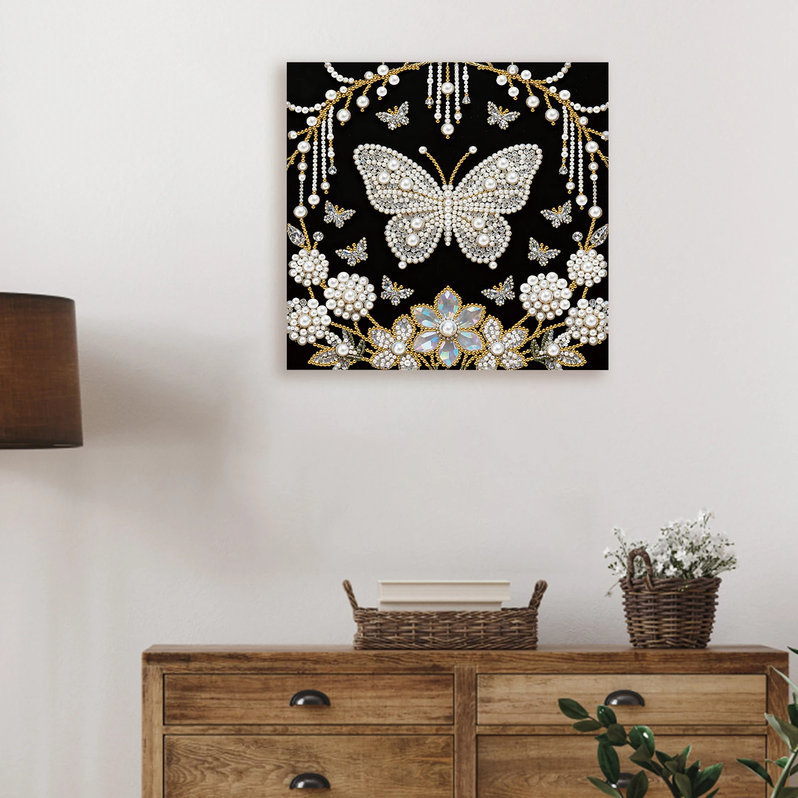 

Flower Butterfly DIY Pearl Painting Kit for Adults Home Decor 25x25cm With Frame