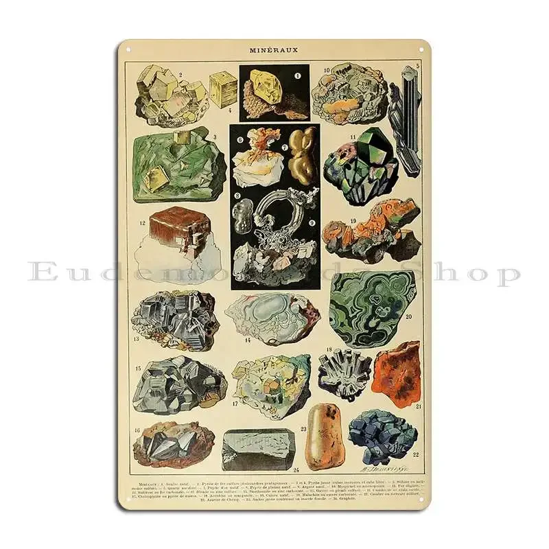 Minerals French Geology Metal Plaque Poster Cinema Designer Pub Bar Cave Cinema Tin Sign Poster