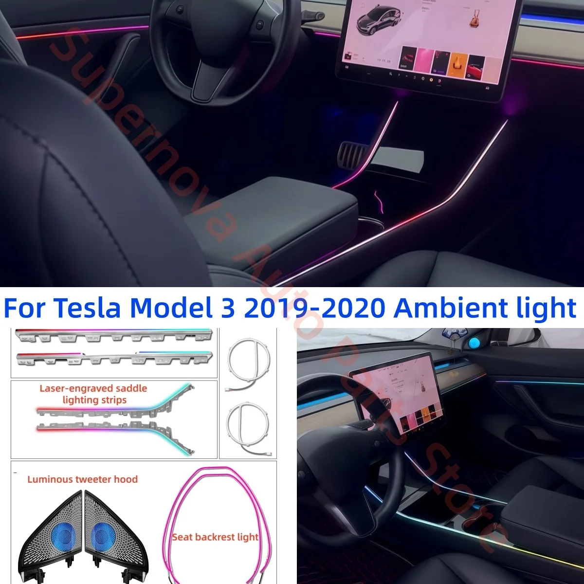 For Tesla Model 3 2019-2020 Ambient light automotive interior lighting upgrade Car accessories Decorative strip 1:1 trim strip