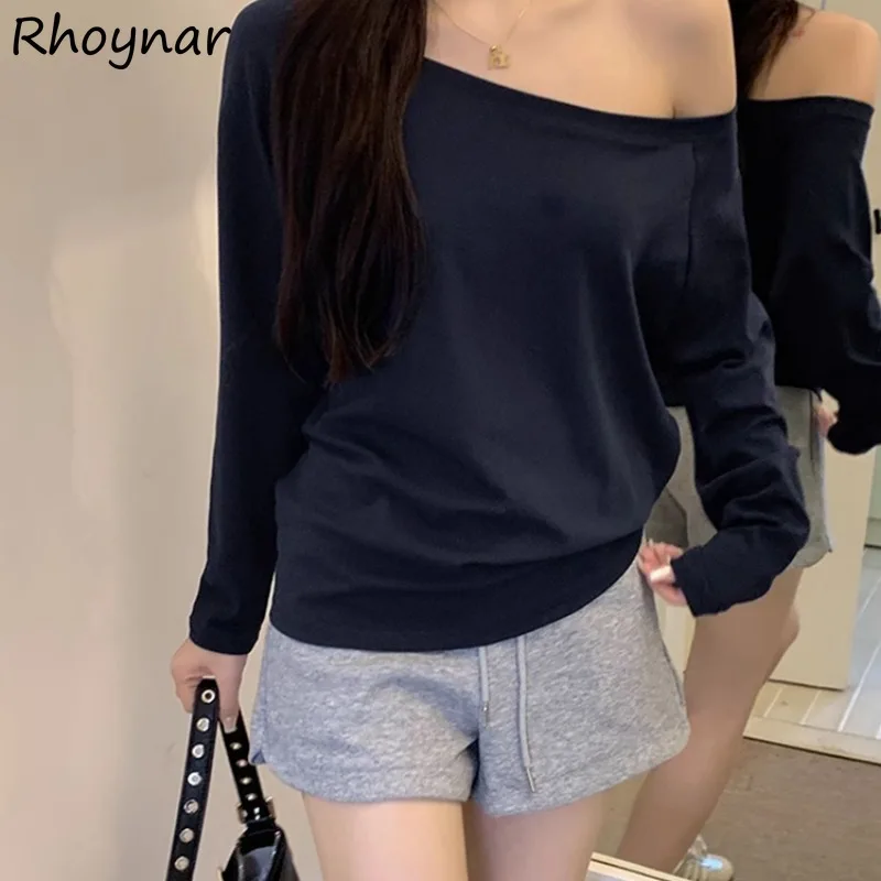 No Hat Hoodies Women Autumn Sexy Spicy Girls Solid Simple Basic Off Shoulder Baggy Cozy Streetwear Korean Style Prevalent Cool