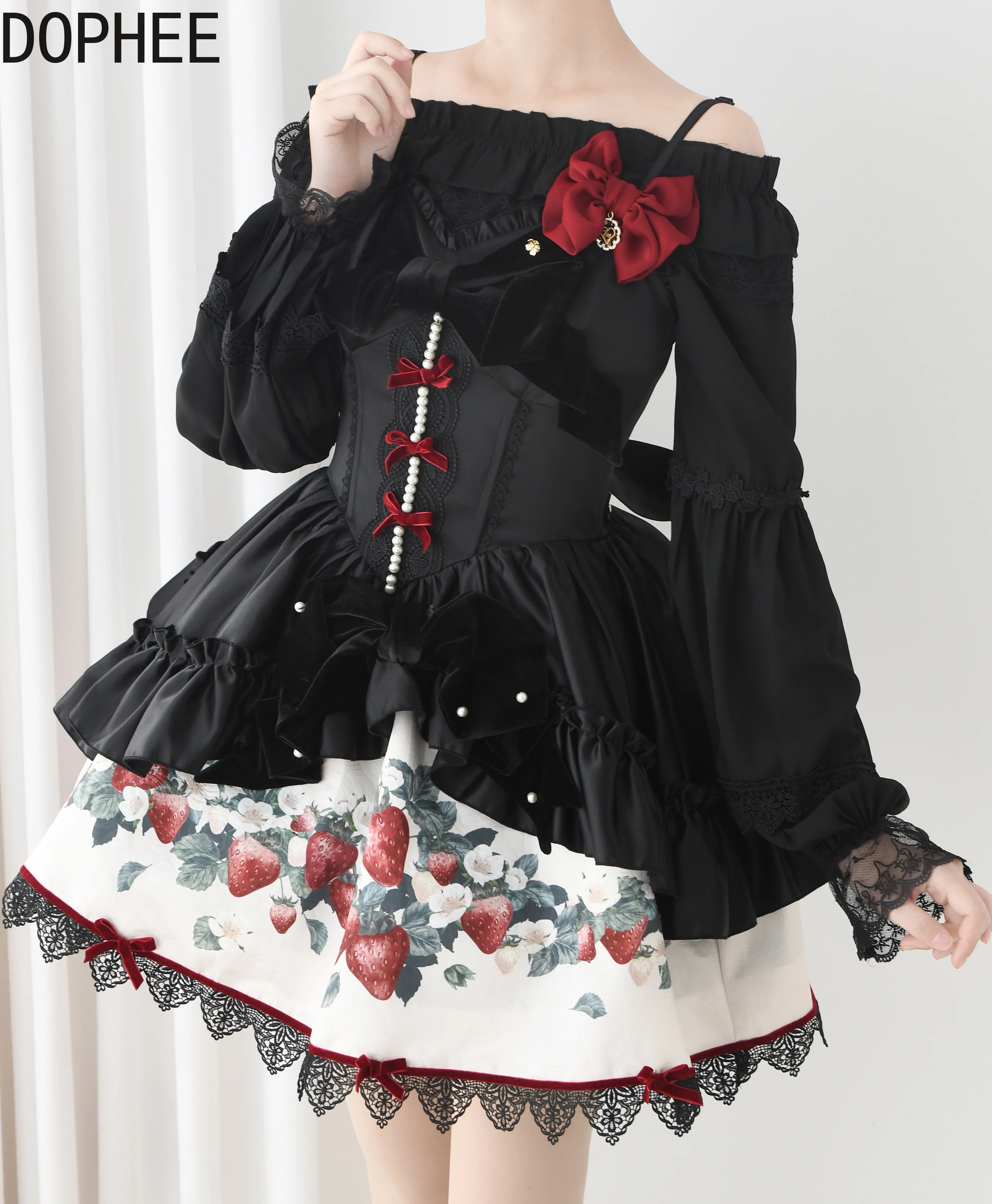 Original Women Lolita Shirts 2025 New Spring Autumn Elegant Lace Ruffles Pullover Crop Top Sweet  Princess Long Sleeve Basic Top