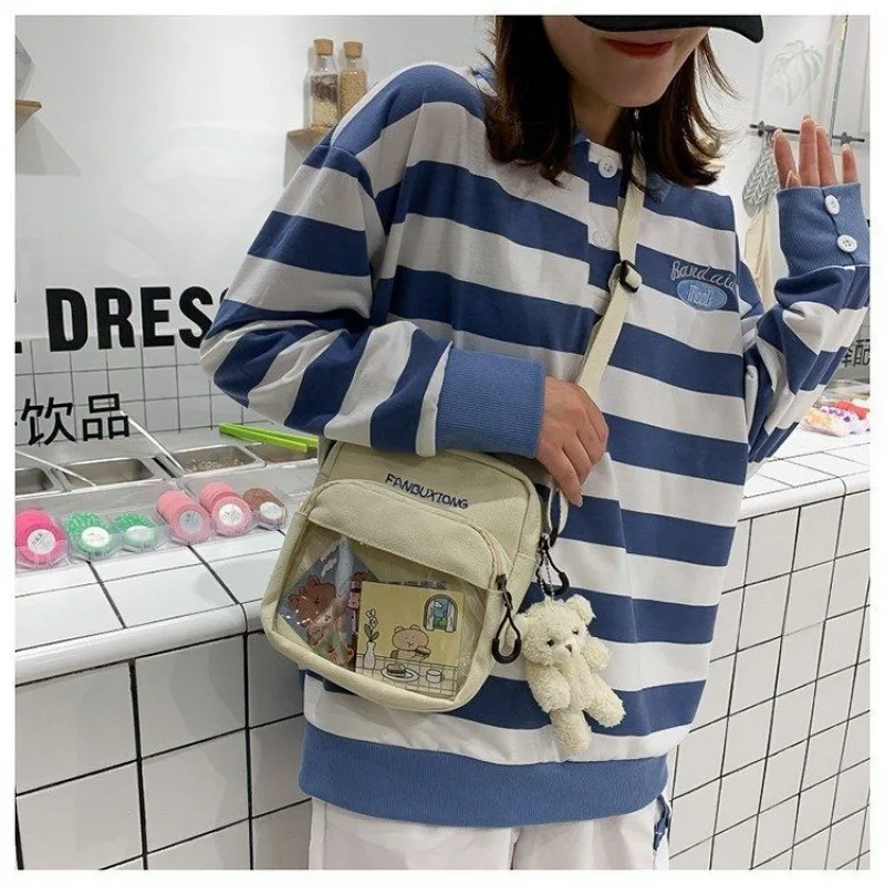 Japanese Canvas Student Crossbody Bags for Women 2023 Cartoon Small Shoulder Bag Cute Fashion Kawaii Girl Messenger Bag Phone