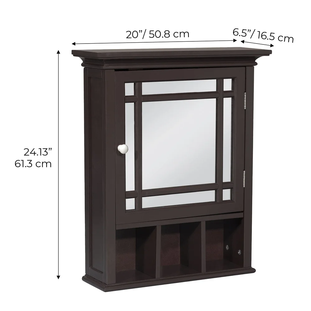 خزانة حائط بباب واحد مزخرفة مع باب زجاجي عاكس، رف داخلي قابل للتعديل، سهل التجميع، خشب متين هندسي #5