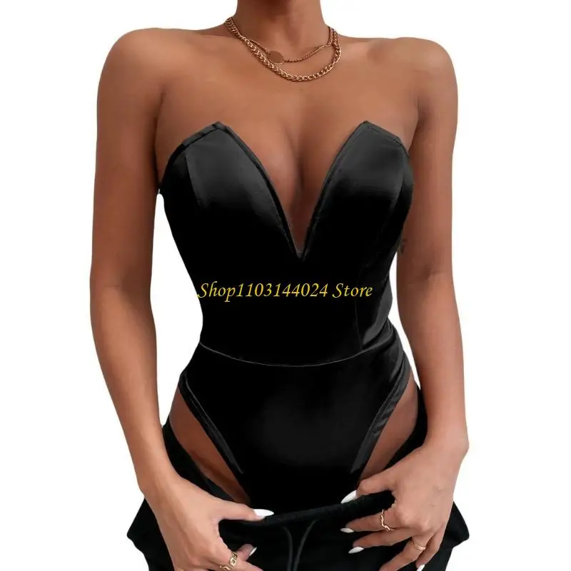 N5KE رومبير بدون حمالات نمط Insgram جمبسوت على شكل قلب ورقبة على شكل قلب ملابس داخلية عصرية