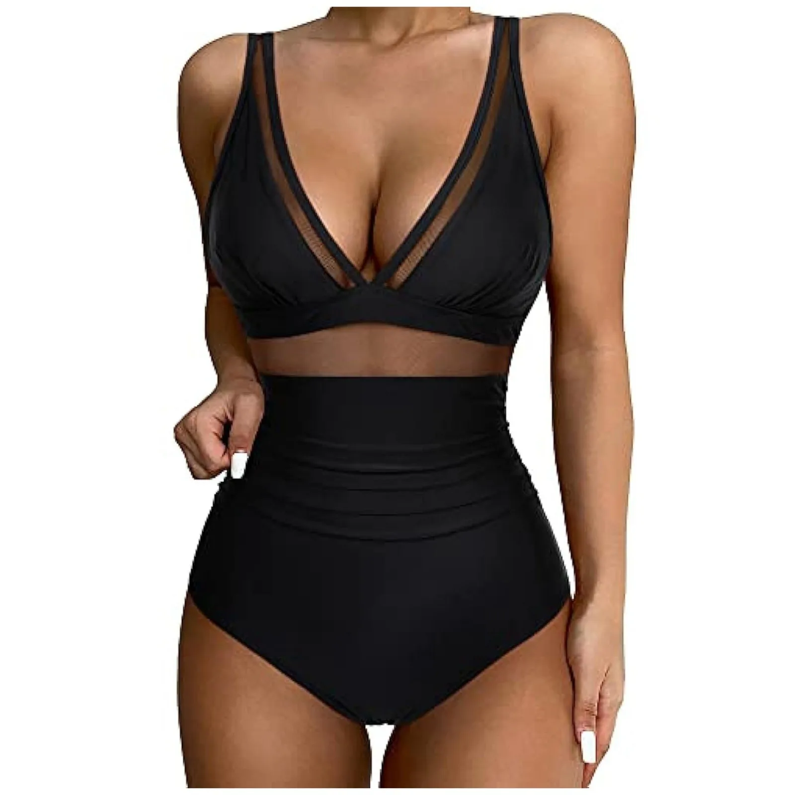 Solid One-piece Swimsuit Women Deep V-neck Removable Bra Plain Monokinis New Summer Beach Swimwear Swimsuit Female Wear 2025