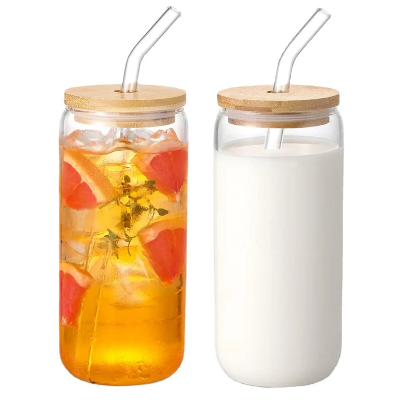 20Oz Clear Frosted Sublimation Blanks Glass Mason Jar Beer Can Glass Cup with Bamboo