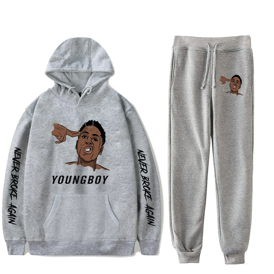 YoungBoy Never Broke Again 패션 긴팔 후드 스웨터 2Pcs 여성/남성 Tracksuit 후드 바지 힙합 스포츠 슈트