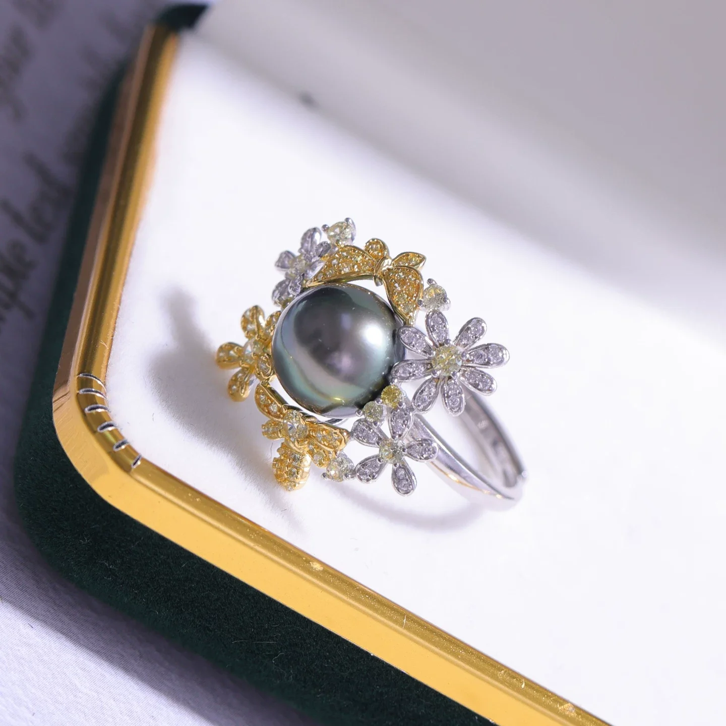 90 S925 sterling silver color-separated small flower ring with adjustable ring holder, pearl ring holder, and empty holder