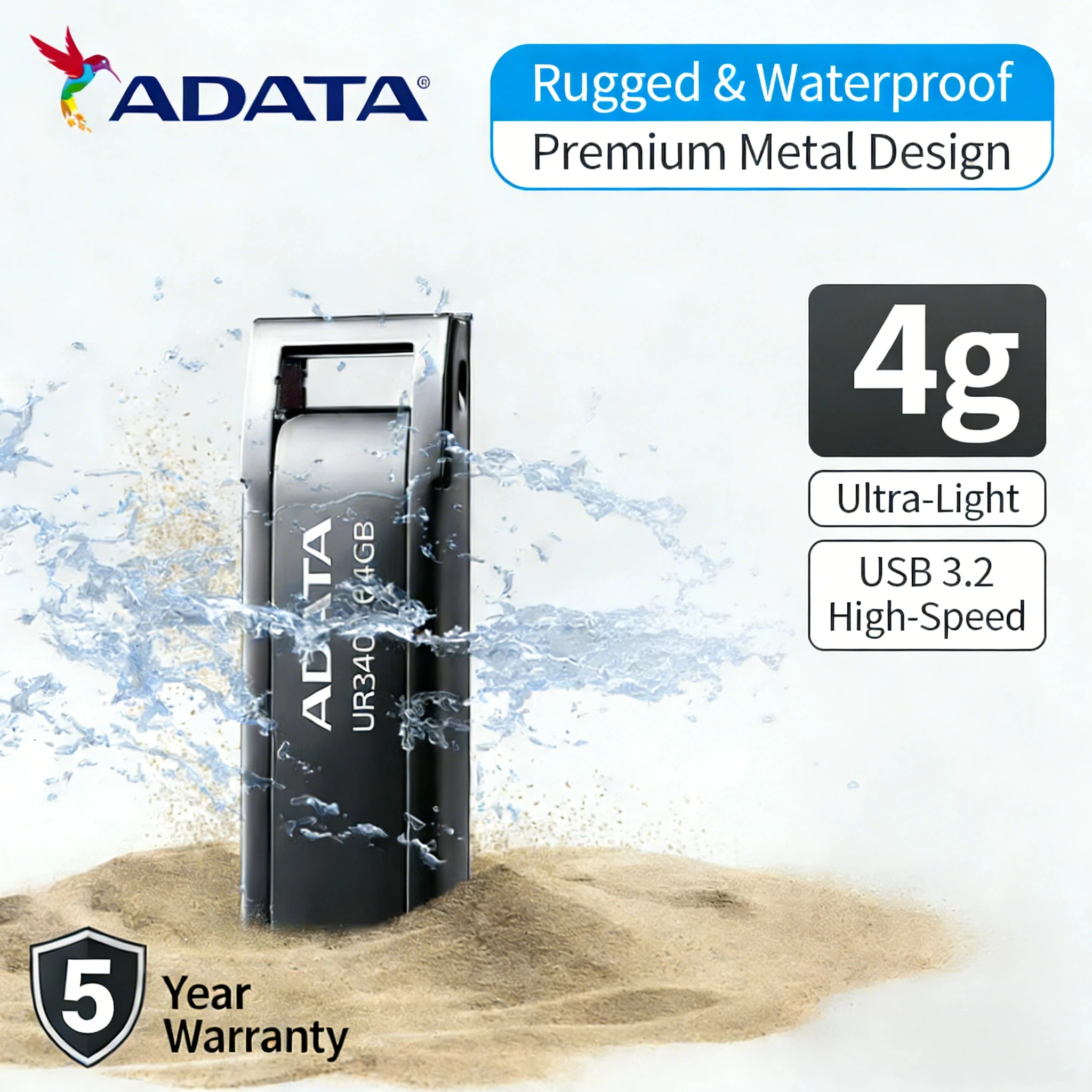 ADATA 64GB 128GB USB 3.2 Gen1 Drive 100MB/s Metal Mirror Waterproof Shockproof High Speed Storage for School Work