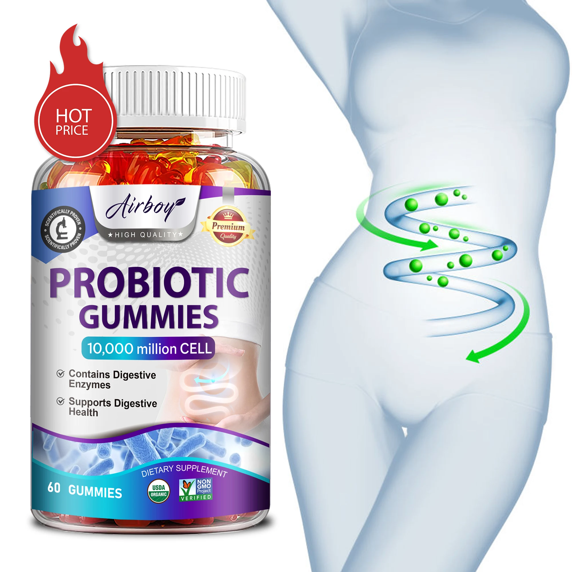 

Probiotic Gummies - Help Relieve Bloating and Gas Support Digestive Health Support Abdominal Pain and Discomfort - 60 Gummies