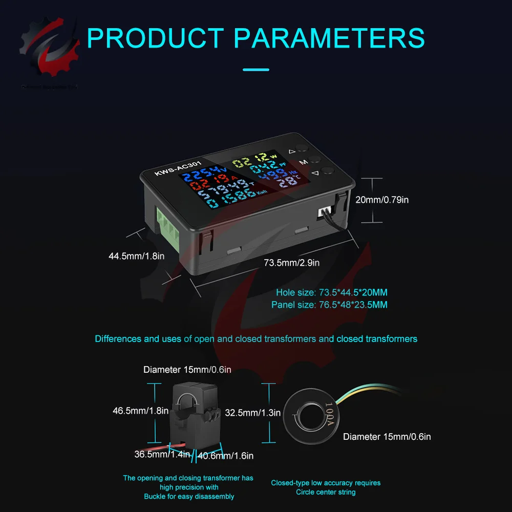 KWS-AC301 Wattmeter Power Meter Voltmeter AC 50-300V Voltage 50-60HZ Power Analyzers LED AC Electricity Meter 0-20/100A Detector