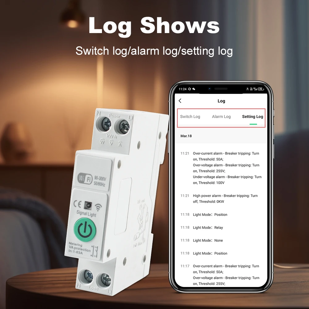 1-63A 1P+N WLAN-Smart-Leistungsschalter mit kWh-Messung, Timer-Relais, MCB, Spannungs- und Stromschutz, kompatibel mit Tuya, Alexa, Google – Detail 10