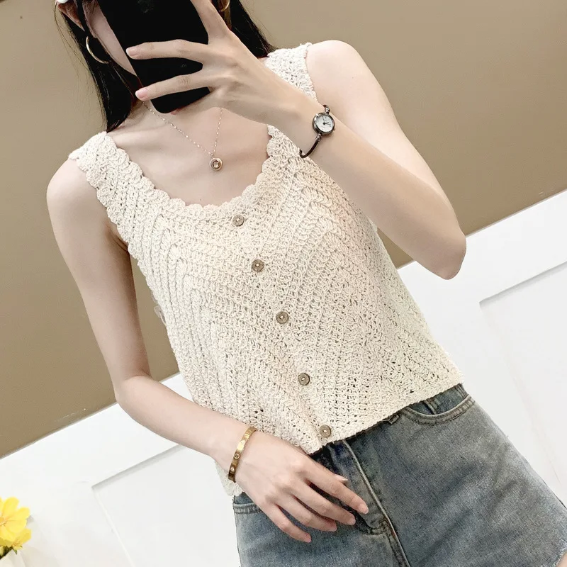 Summer round Neck Sleeveless Knitted Short Korean Style Sweater Vest Women Wholesale