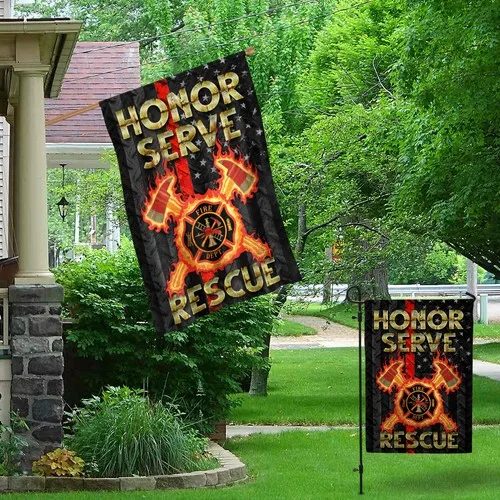 Honor Serve Rescue Firefighter American Outdoor Graden Flag ZZO EEZ