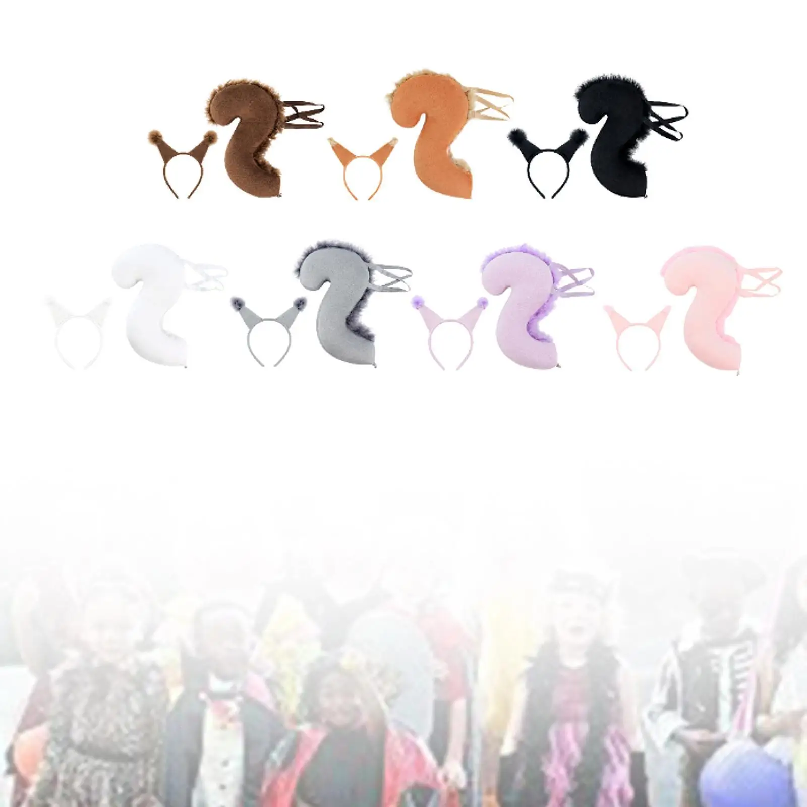 Girls Halloween Squirrel Tail and Ears Set Fun Cosplay Costume Polyester Headband for Kids Carnival Events