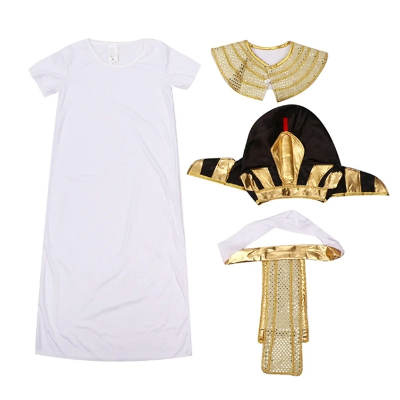 Kinderen Farao Kostuum Set Kids Egyptische Farao Kostuum Hals Kraag Farao Hoed Gewaad voor Halloween Rollenspel Cosplay