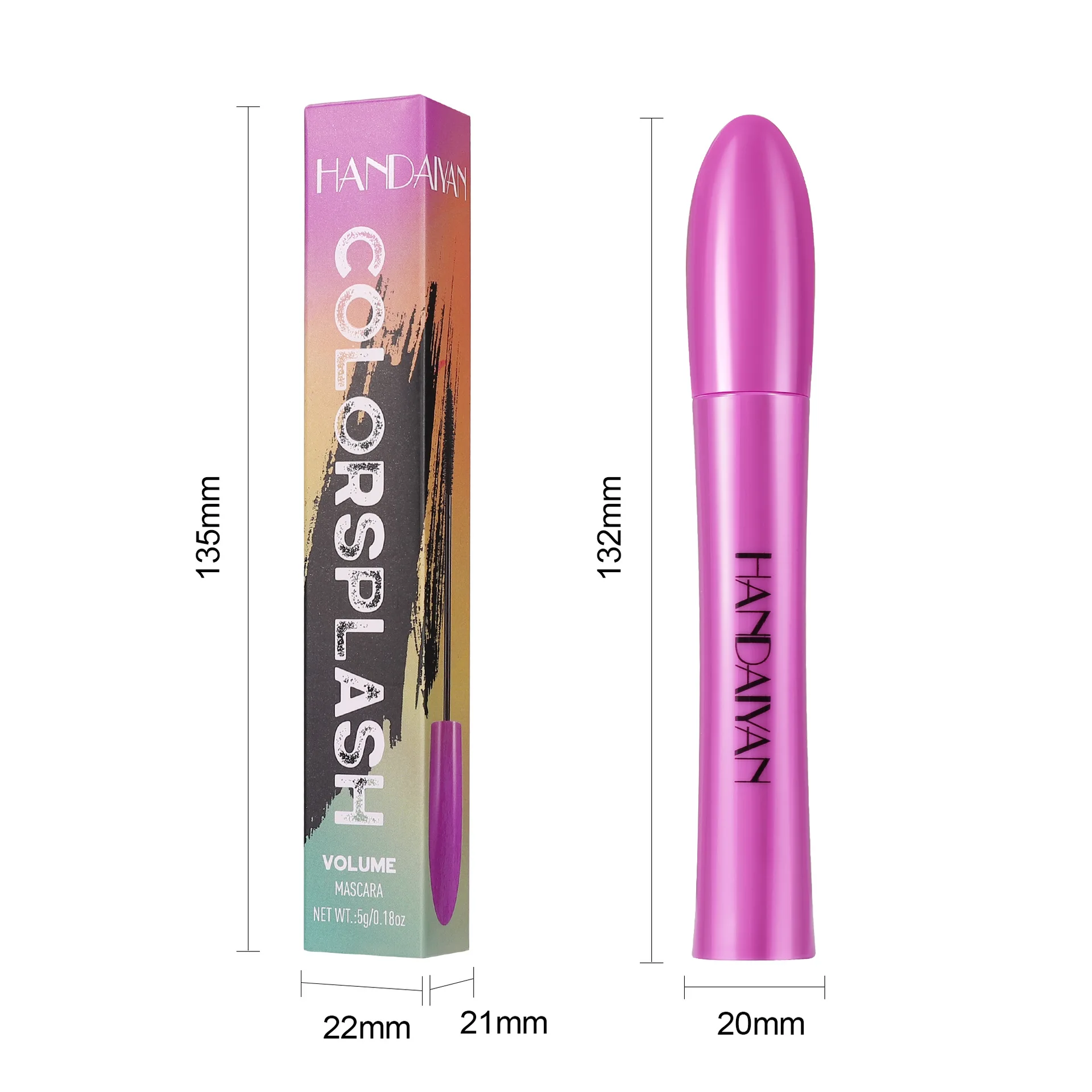 Colorful Mascara English Packaging Handaiyan Waterproof and Non-smudged Set Thick Curl Mascara