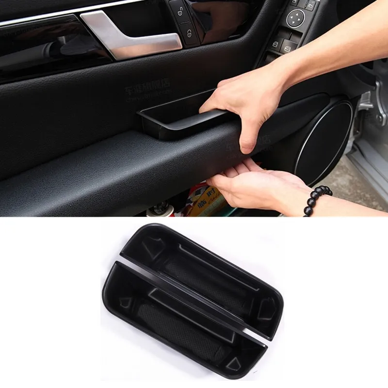 Black ABS Door Storage Box Armrest Handle Tray Fit For Mercedes Benz GL/GLS Class X166 ML/GLE Class W166 2012-2018