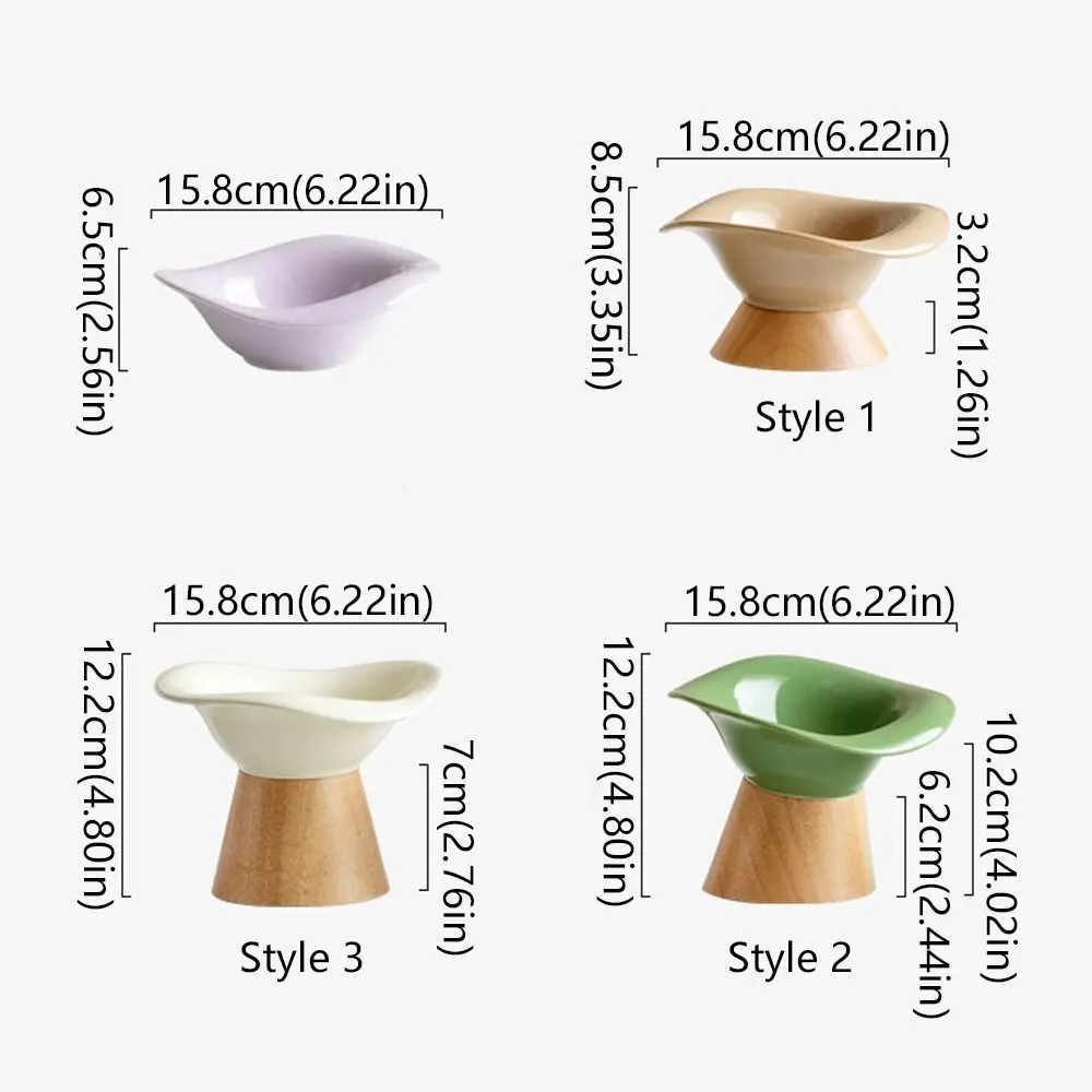 Ceramic Pet Cat Bowl Neck Protection Ergonomic Diagonal Neck Bowl Detachable Wooden Base Dog High Foot Bowl For Cat Dog