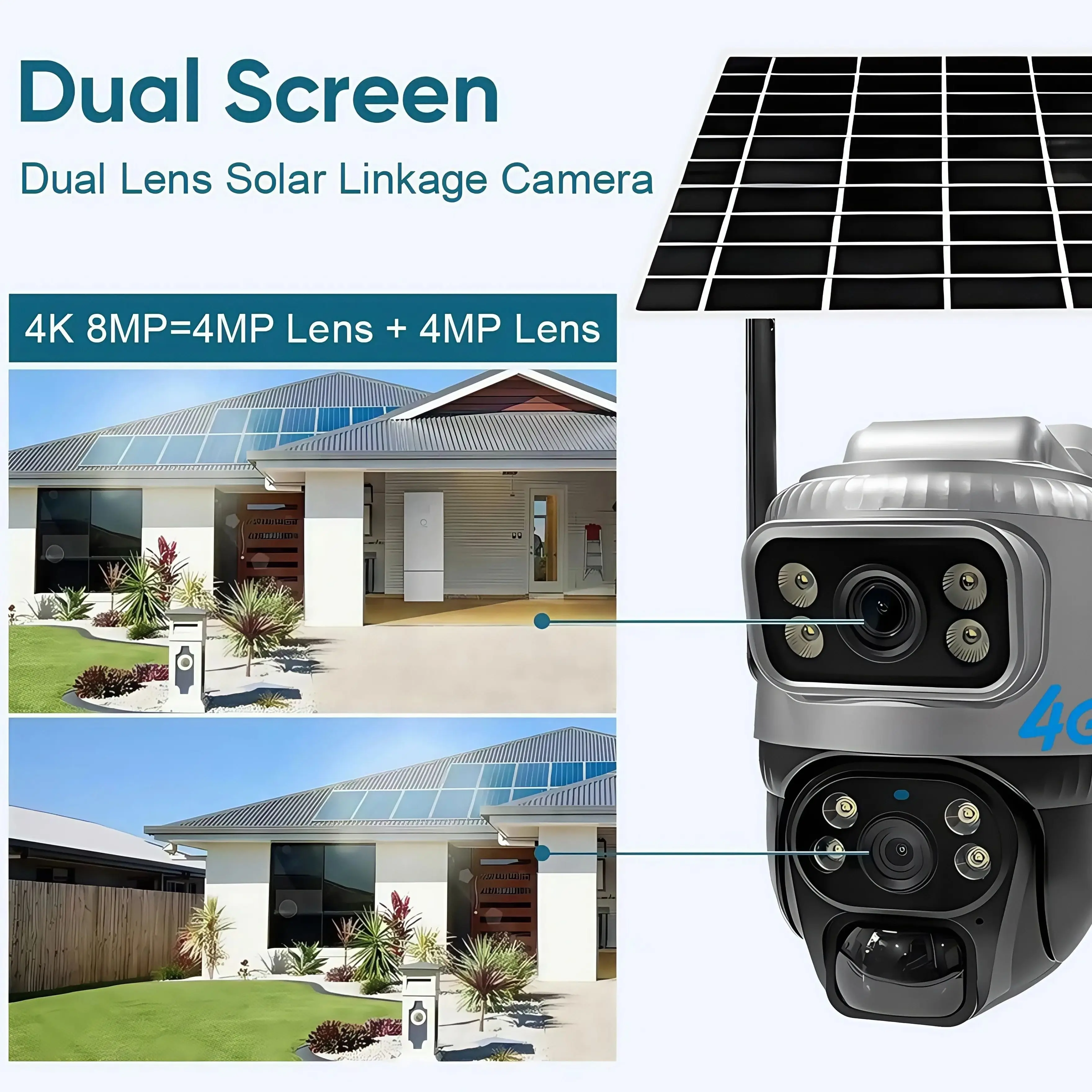 V380 Pro Dual Lens 4G Camera With SIM Card Solar PIR Human Detection Night Vision Security Video IP Cameras 8MP 4K CCTV Monitor