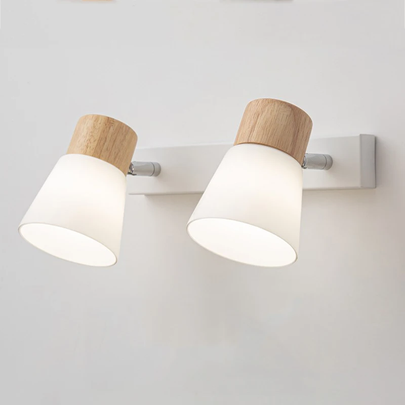 

Japanese log wind bedroom study wall lamp double head glass bedside lamp Creative hallway simple wood art lighting