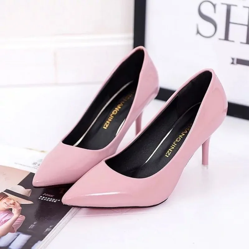 Large Size Women's Pumps Pointed Toe Patent Leather High Heels Dress Shoes White Wedding Shoes Thin Heels Basic Pumps Red