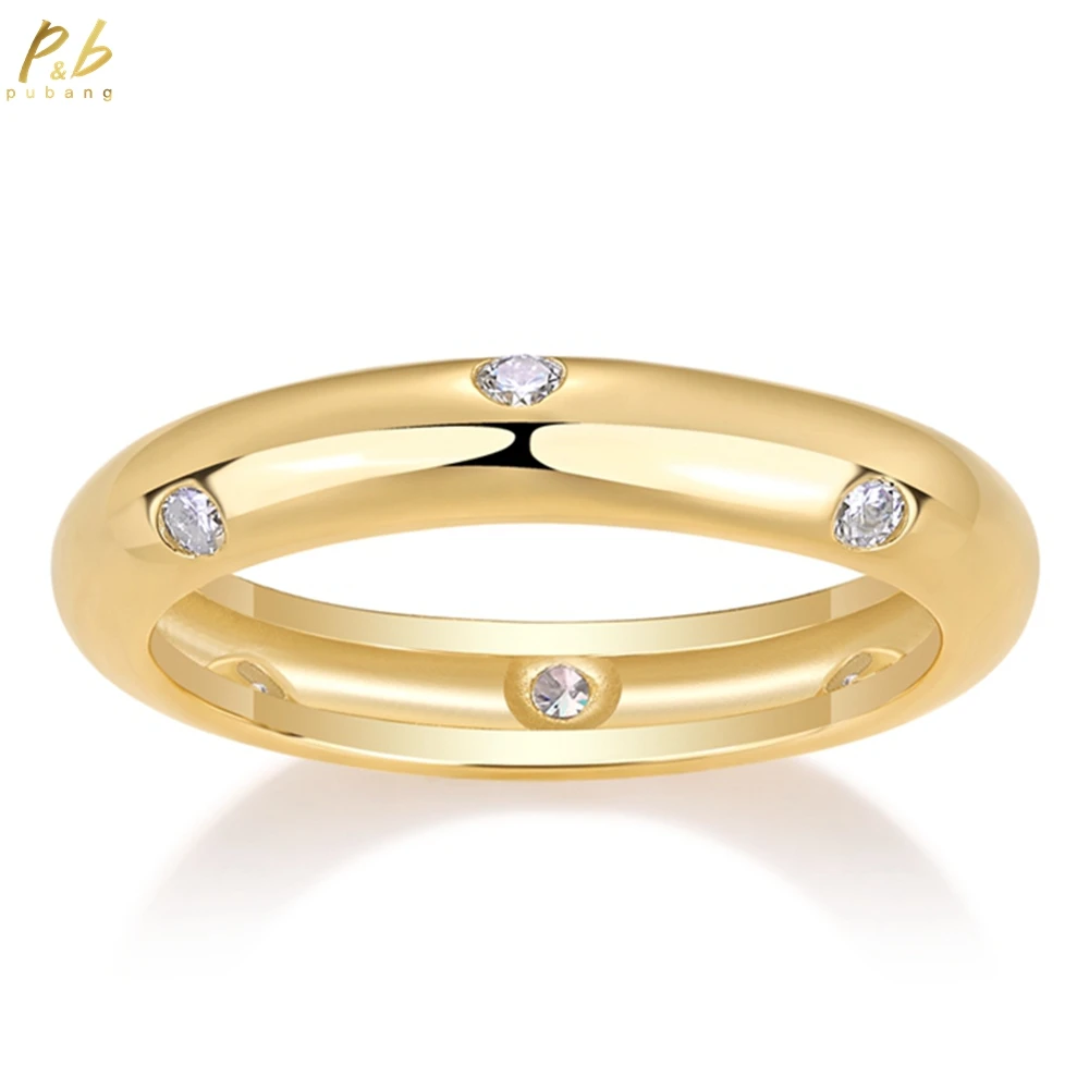 

PuBang Fine Jewelry 925 Sterling Silver 3EX VVS1 D Round Cut 2 MM Real Moissanite Diamond Gems Vintage Row Ring Wedding Band
