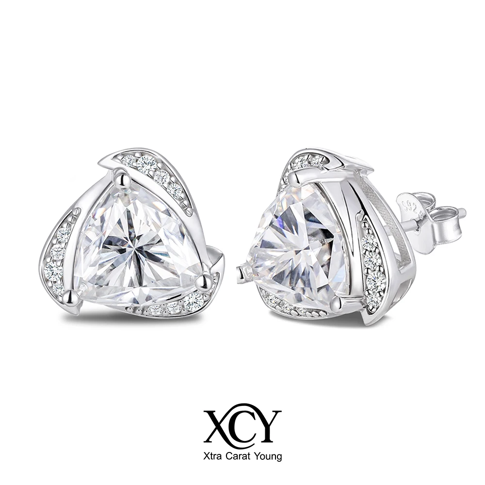 

XCY Sparkling Moissanite Stud Earrings for Women 925 Silver Triangle Shape Wedding Engagement Bridal Diamond Studs Fine Jewelry