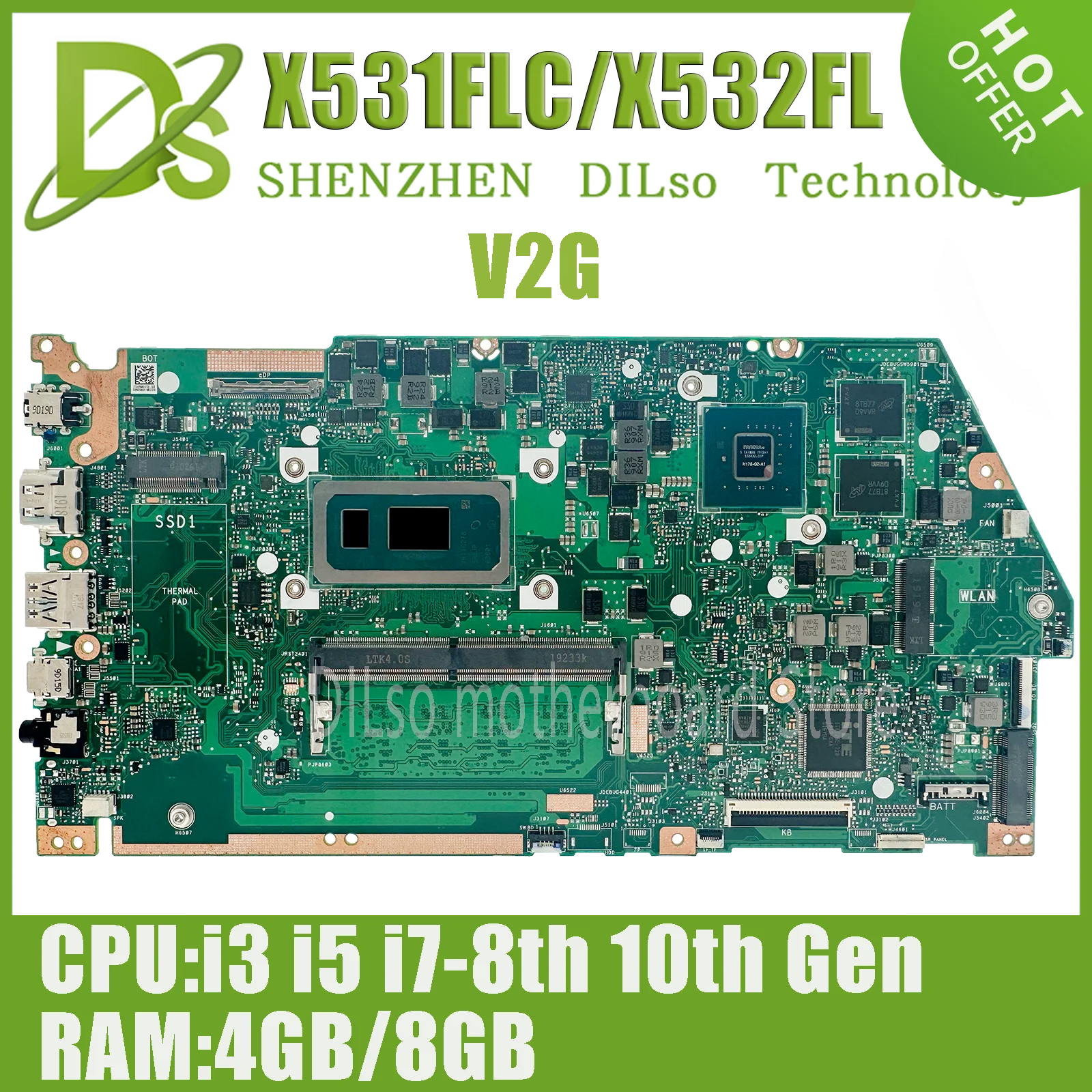 Kefu X532FLC is suitable for Asus X532FL X532F X531F S531F K531F V531F S532F K532F V532F laptop motherboard i3 i5 i7-8th/10th