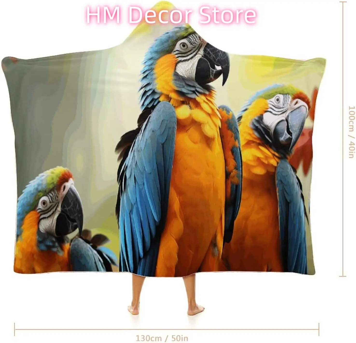 Cute Parrots Wearable Hooded Blanket, Ultra Soft Arctic Velvet Cape Cloak Unisex - Cozy Wearable Blanket