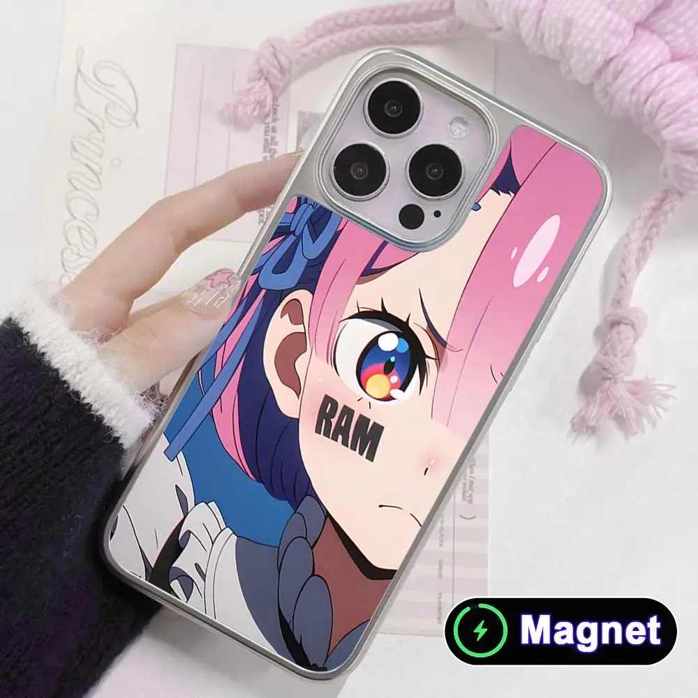 

Чехол для телефона ReZero Ram Waifu с серебряным покрытием и MagSafe для iPhone 17 16 15 14 13 12 11 Air Pro Max Plus, цветной
