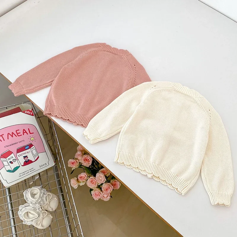 2024 New Autumn Infant Baby Girls Sweater Coat Floral Embroidery Toddler Baby Girl Knitting Cardigan Coat Children Clothes image 4