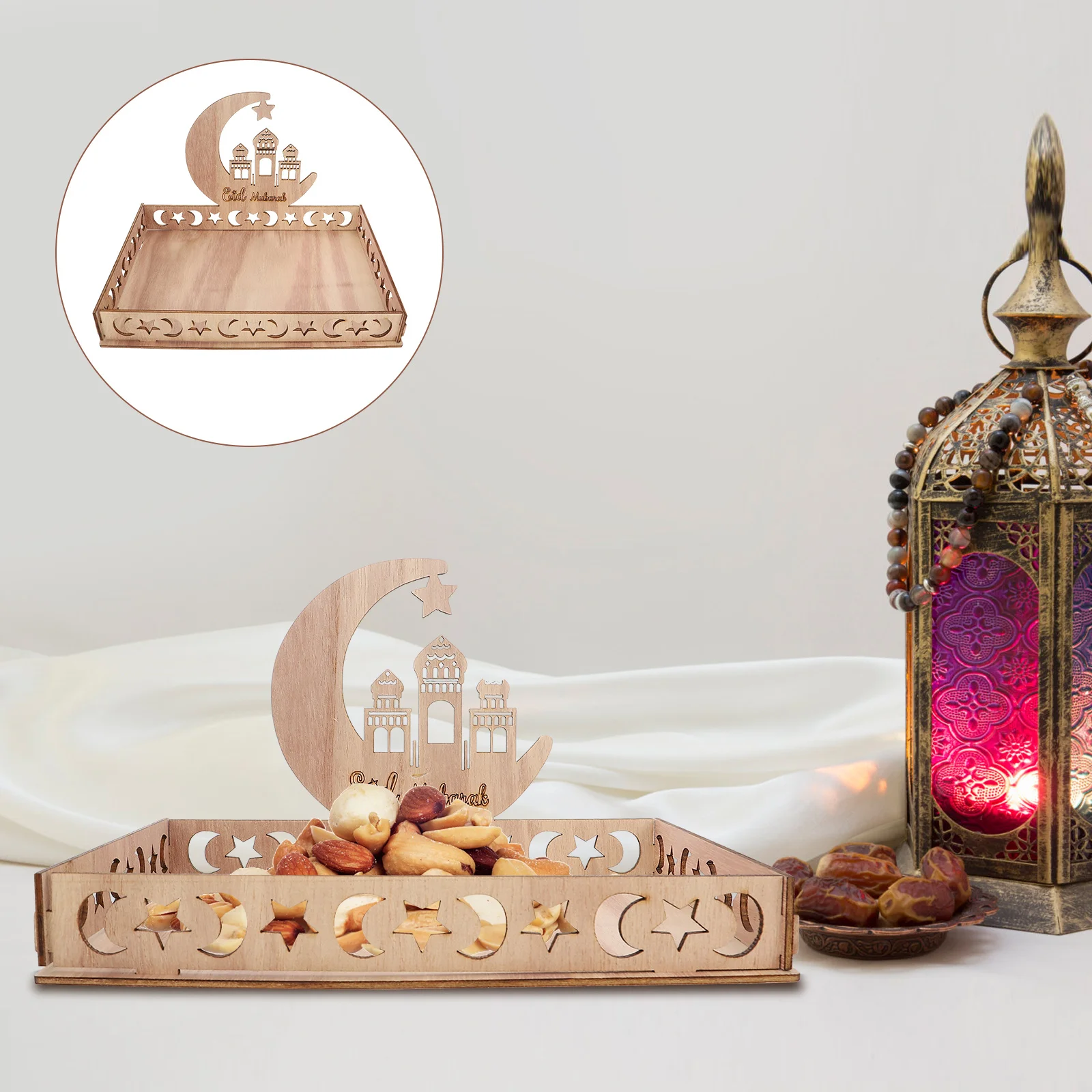 Bandeja de comida Ramadán, bandeja para aperitivos Eid, contenedor de frutas secas, mano de obra fina de madera de primera calidad, uso en casa, restaurante y Hotel