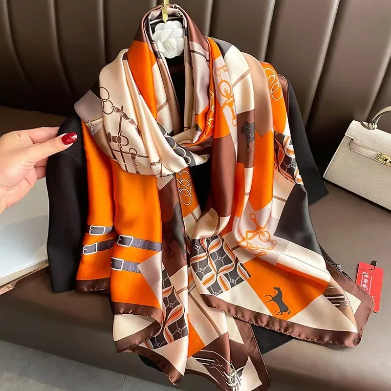 Spring Summer Autumn New Chinese Style Flowers Elegant and High Simulation Silk Scarf Women\'s Decorative Shawl Sunscreen Beach