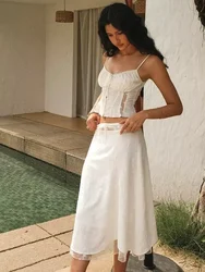 Chicheca Summer White Dress Set Women 2pcs Matching Set Skirt Outfits Spaghetti Strap Top+skirt Set Vacation Beach Dress 2025