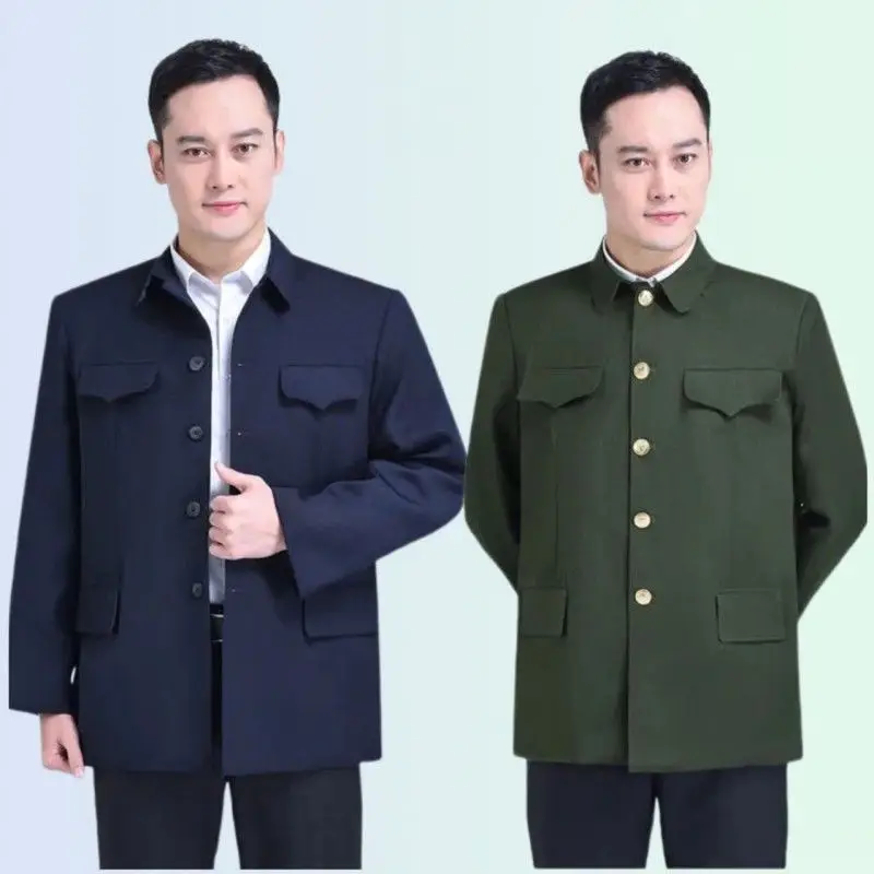 Chinese Tunic Suit for Men Spring and Autumn Style Old-fashioned Top Blue Green Black Grandfather Coat Traditional Clothing