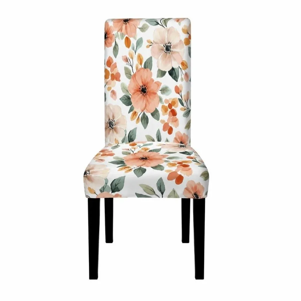 1/6pcs Full Cover Leopard Printed Chair Cover Elastic Leaf Stretch Chair Cover Washable Floral Fabric Chair Slipcover
