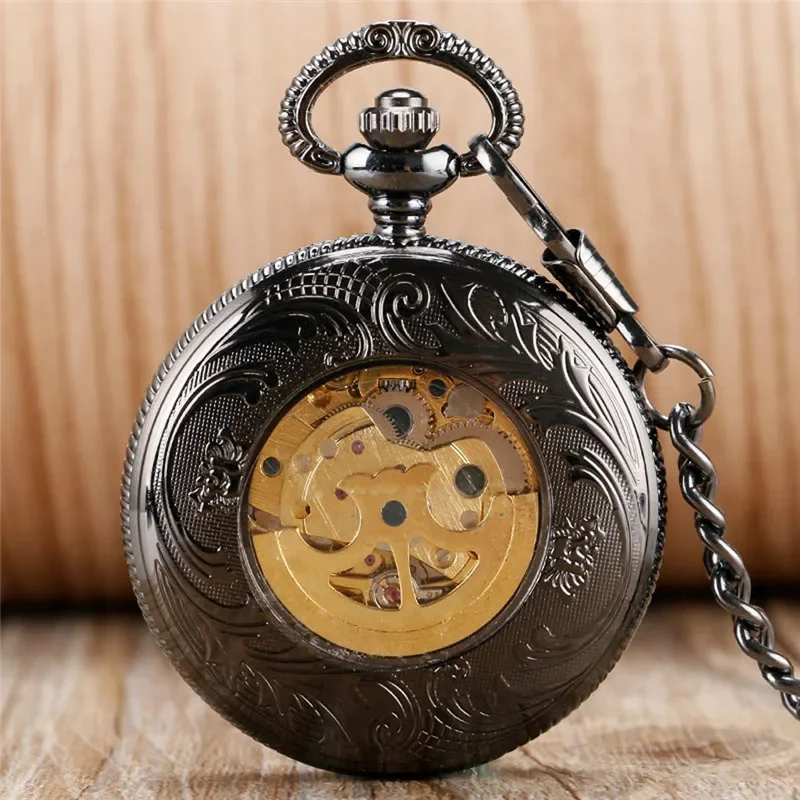 Steampunk Hollow Out Chinese Knot Mens Womens Auto Mechanical Pocket Watches Roman Numeral Dial Pendant Chain Relgio de bolso