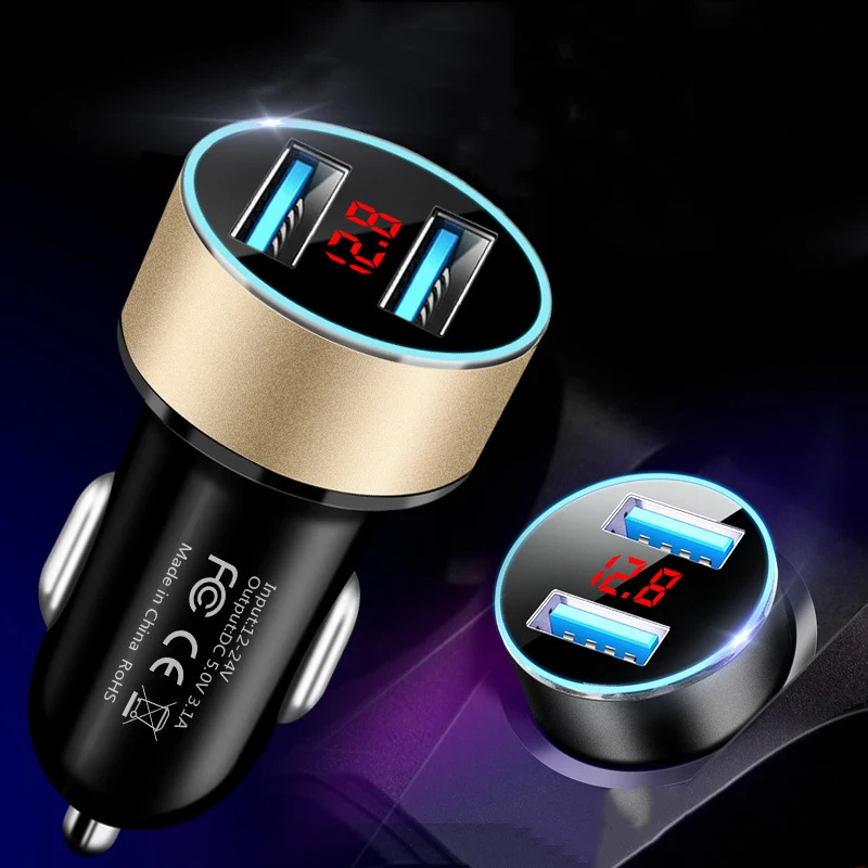 3.1A Dual USB Car Charger 2 Port LED Display 12-24V Cigarette Socket Lighter Fast Car Charger Power Adapter For Smart Phone