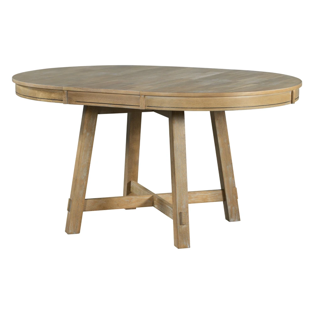 

Farmhouse Round Extendable Dining Table with 16" Leaf Wood Kitchen Table (Natural Wood Wash)