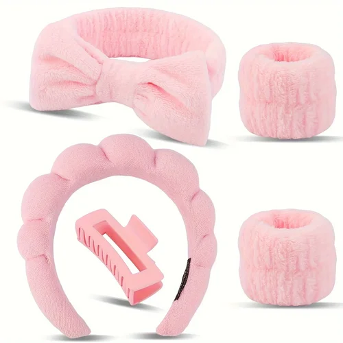 Imagen 2 del producto 6 unids/set de bandas para el cabello de maquillaje para lavado de cara, conjunto de diadema de esponja hinchada para mujer, diadema de Spa, pulseras, pinzas para el cabello