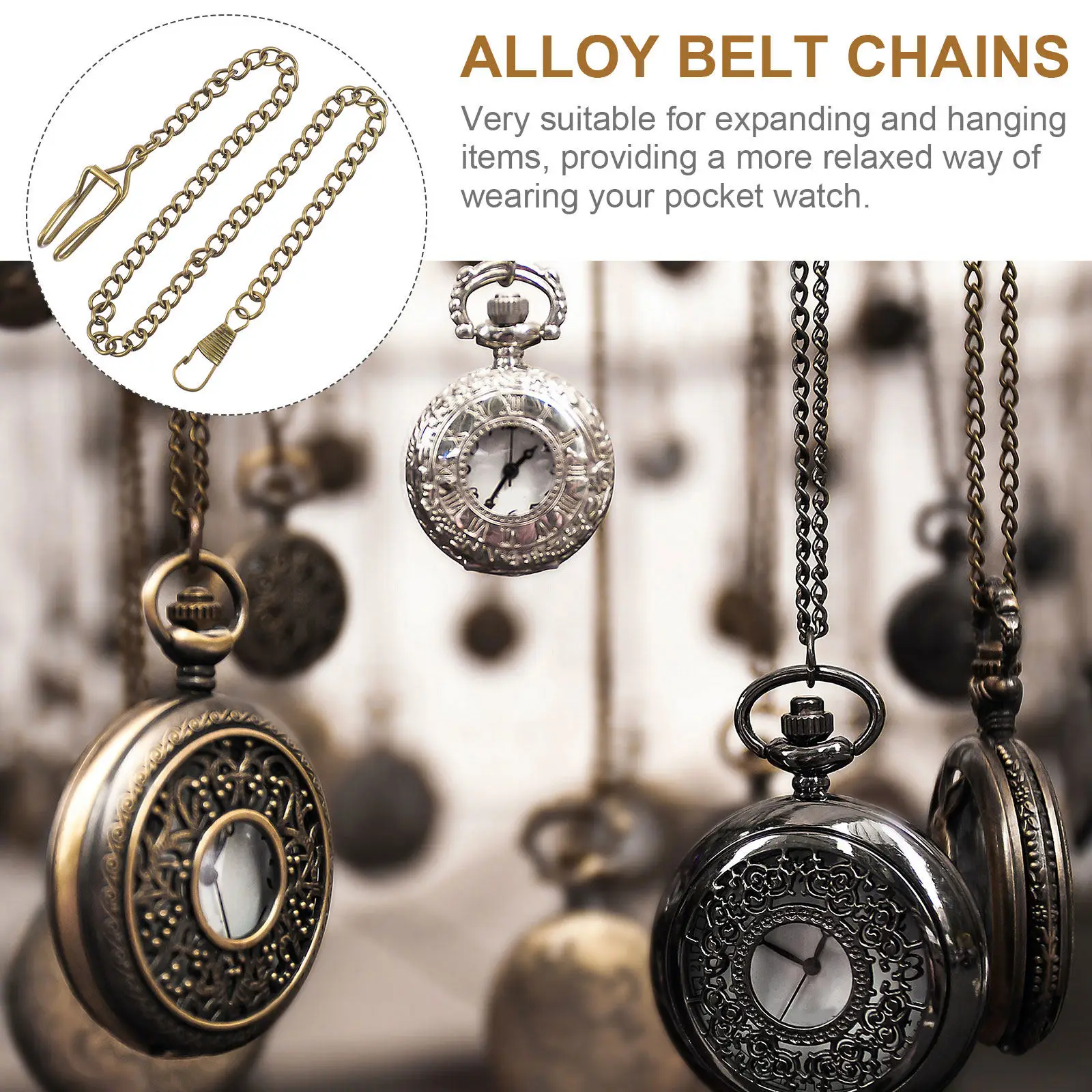 

Набор из 3 цепочек для карманных часов: винтажные цепочки из сплава, прочные металлические цепочки с застежкой-клипсой для ключей, аксессуары для ремней