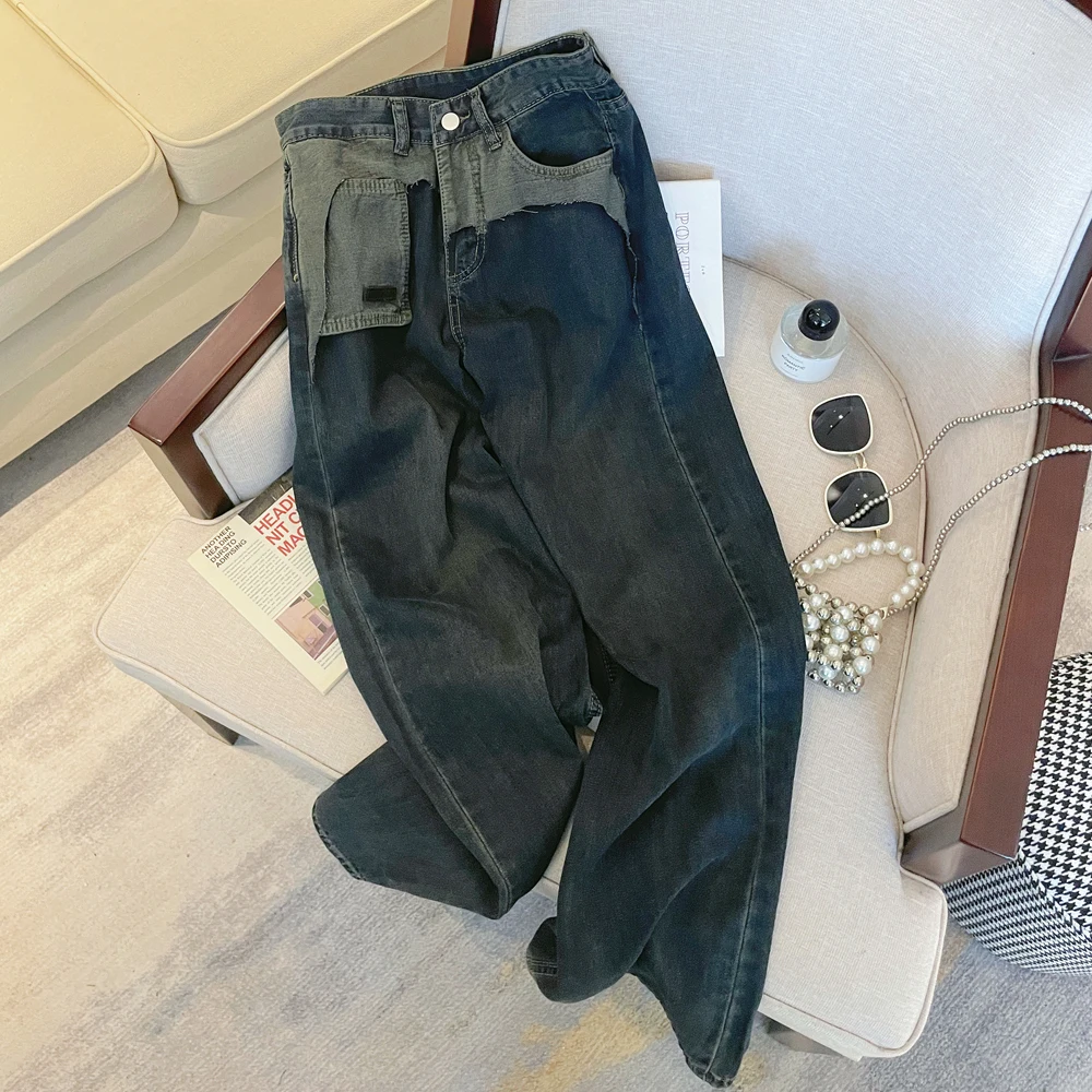 

Американские джинсы с высокой талией и широкими штанинами, женские летние новые модные джинсы в пол с эффектом похудения