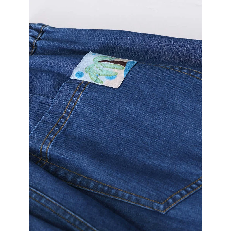 MOVEUP Denim Flare Pants 2026 Spring New Pure Cotton Elastic Waist Plant Woven Label Pocket Casual Jeans For Women 3ELC40302