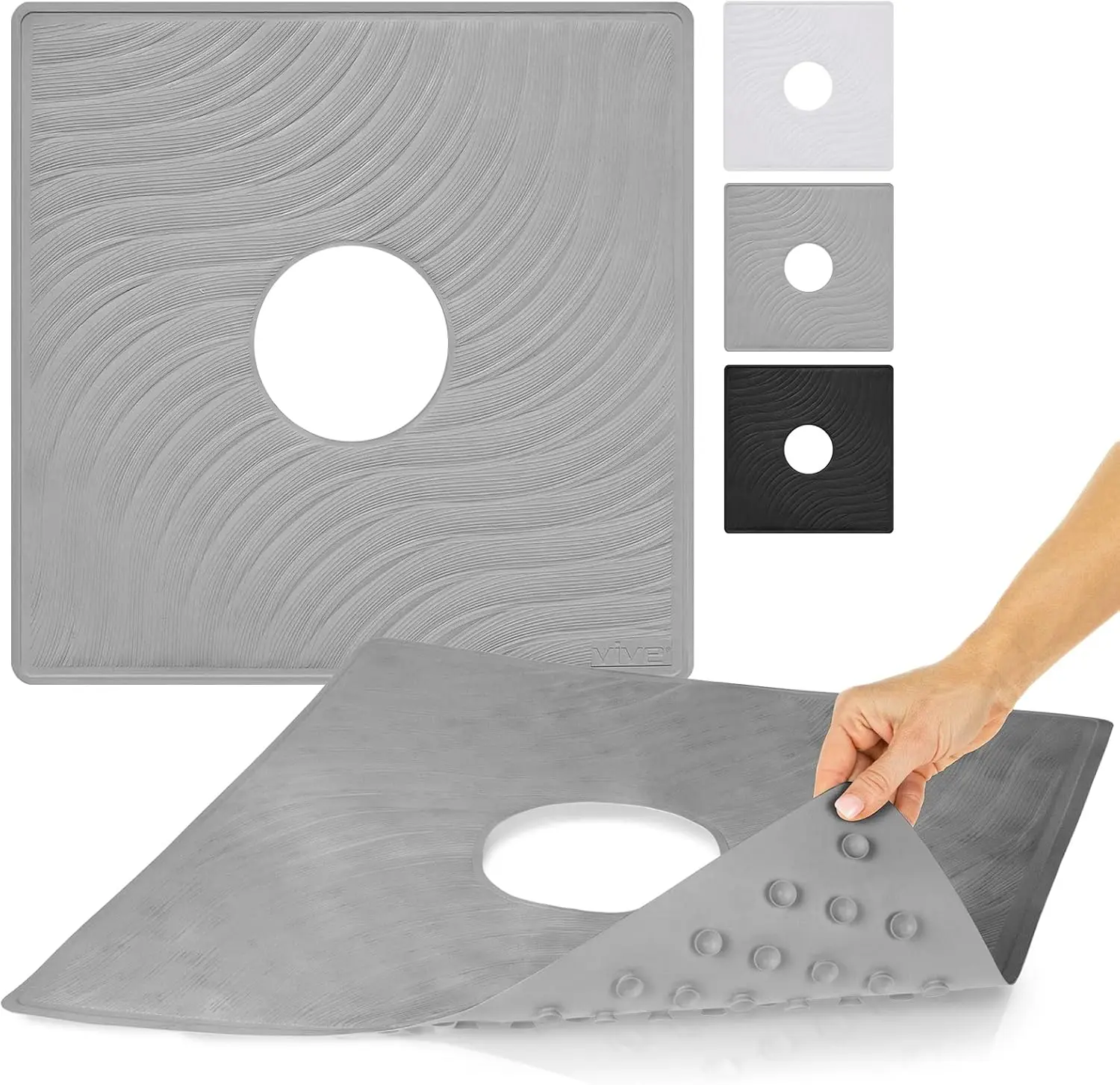 

Non-Slip Large Bath Mat, 22x22 Inch Square with Suction Cups and Drain Hole for Bathtub Safety