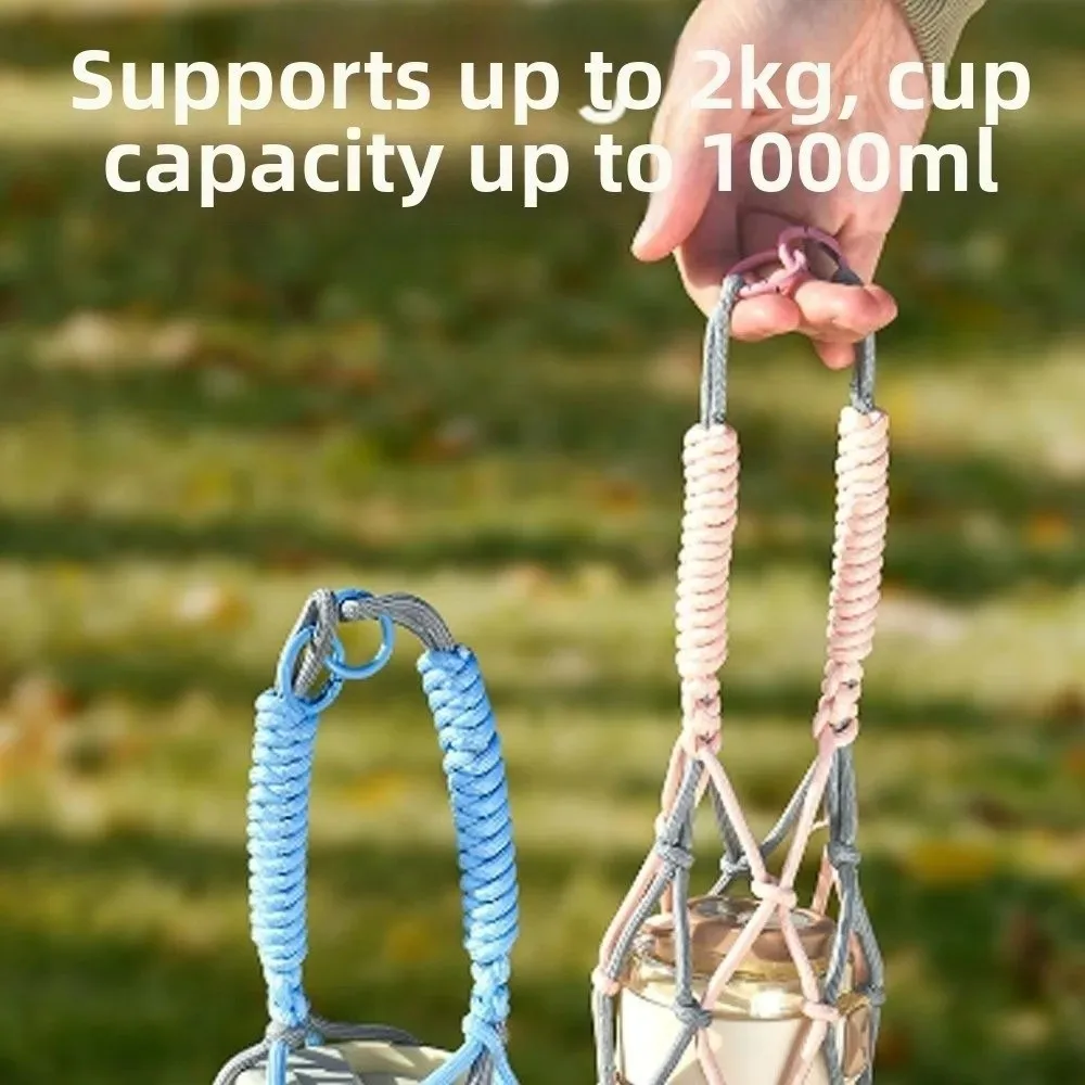 Portable Hollow Out Water Bottle Mesh Bag Woven Net With Buckle Coffee Cup Bag Foldable Mesh Cup Holder Outdoor Camping